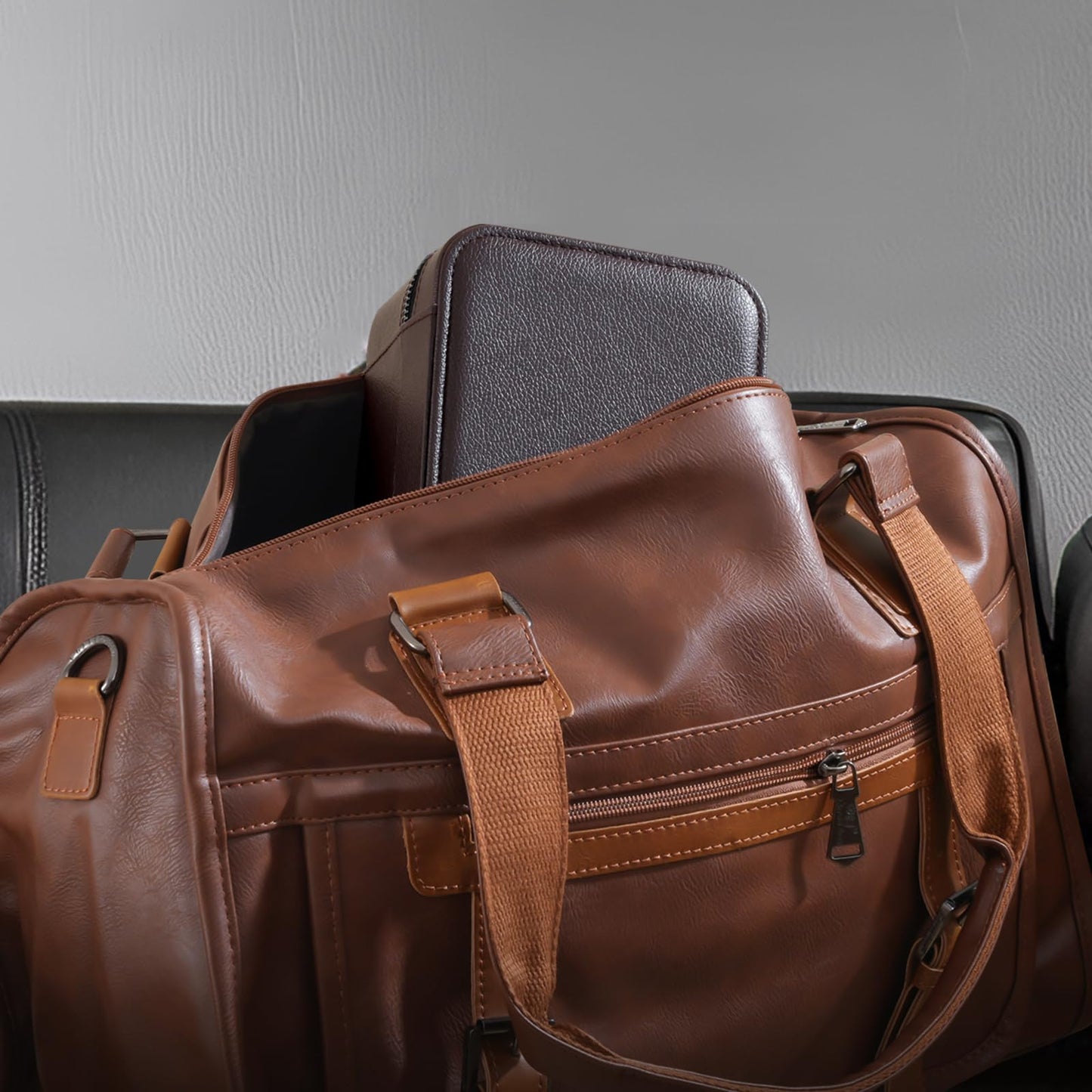 ProCase Travel Watch Case, 2 Slots PU Leather Mens Jewelry Box, Portable Watches Cufflinks Accessories Storage Case, Zippered Carrying Organizer Bag for Man, Valentine's Day Gift -Brown