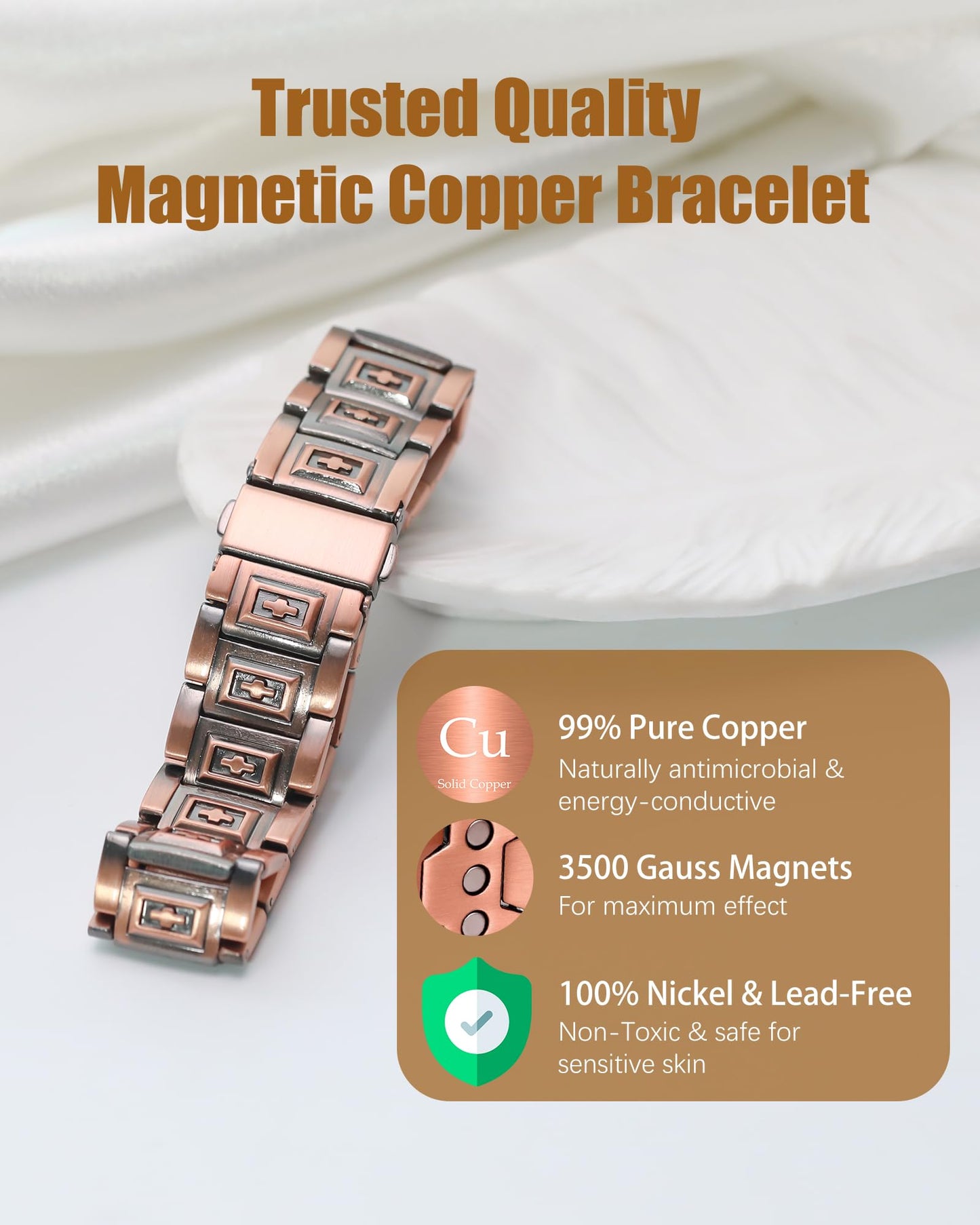 Jeracol Pure Copper Bracelet for Men, 3X Strength Magnetic Copper Cross Bracelets for Men with 3500 Gauss Magnets, Adjustable Length with Sizing Tool