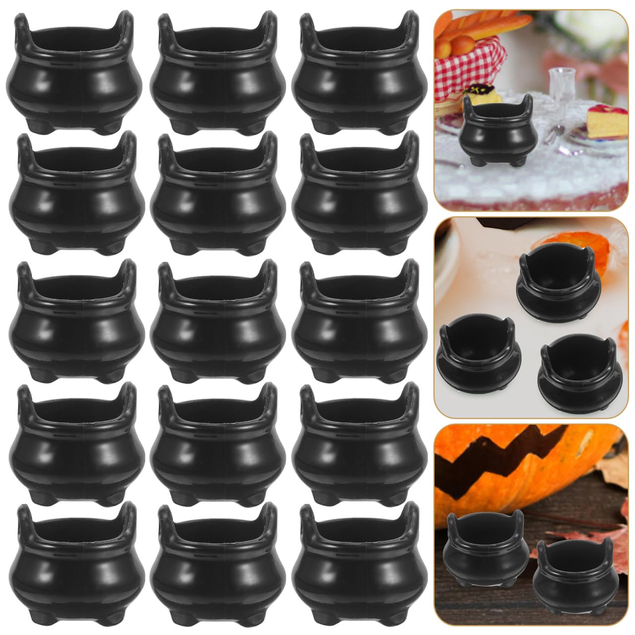 Garneck 24Pcs Miniature Halloween Cauldron Mini Black Witch Boiler Decoration Plastic Dollhouse Furniture for Halloween Carnival Party Decor