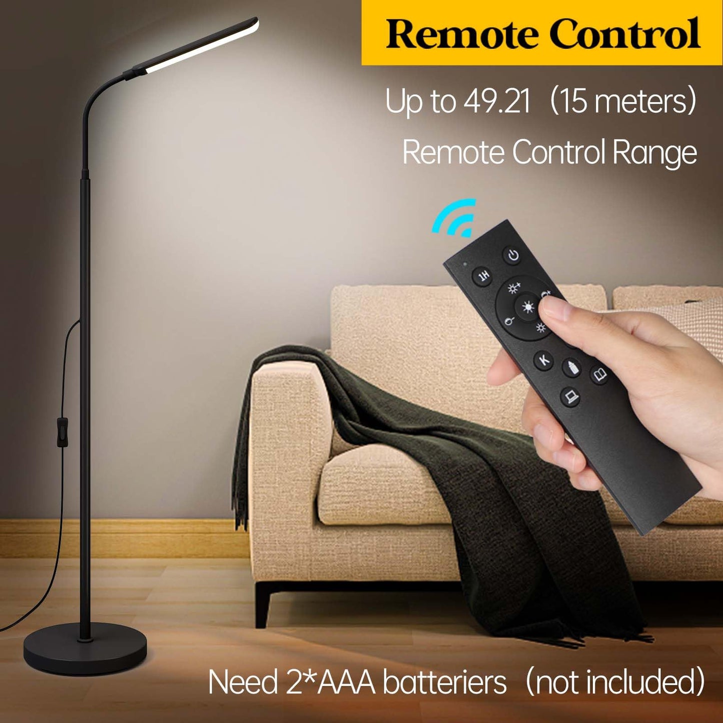 Aisutha LED Floor Lamp, 18W Super Bright Floor Lamp for Living Room, Adjustable Stepless Colors & Brightness Standing Lamp, Eye Caring Reading Light with Remote