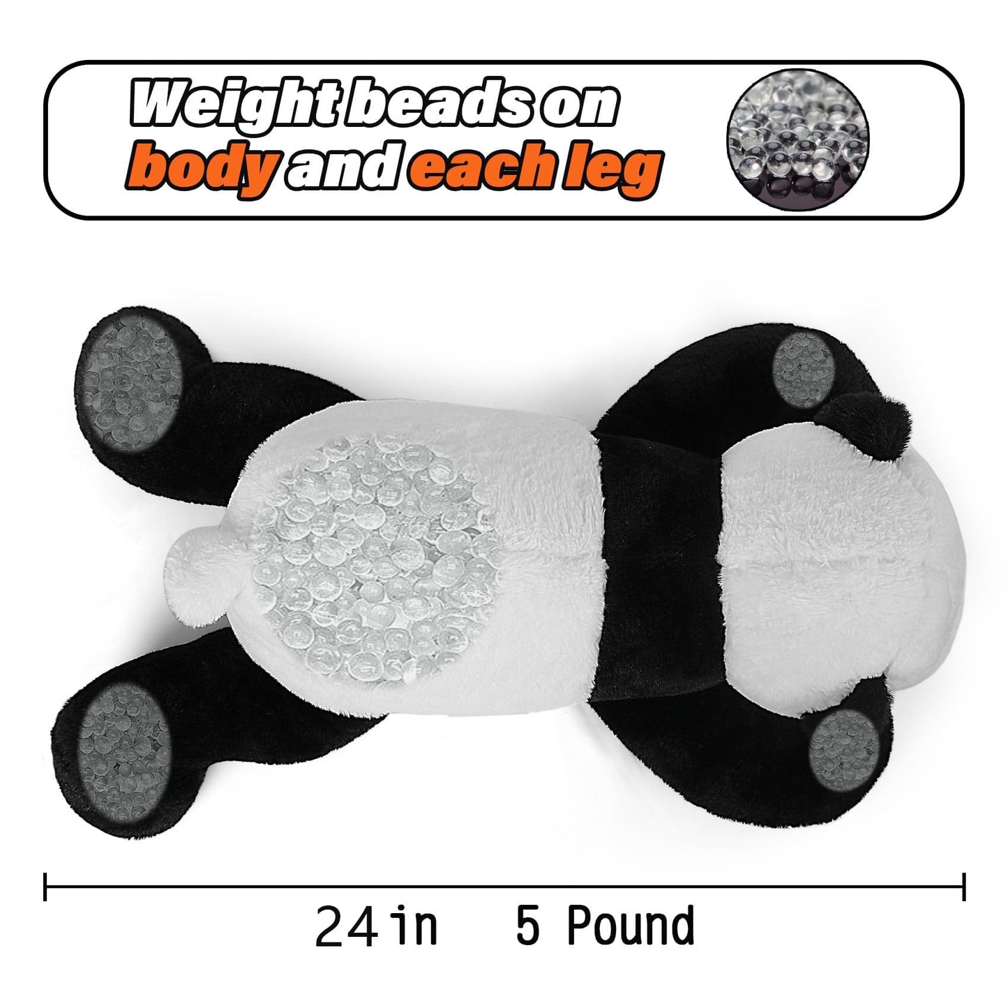 JellyMallow 5 lbs 24 inches Panda Weighted Stuffed Animals, Cuddly Weighted Panda Plush Pillow Giant Plushie Ideal Gift for Adults & Kids
