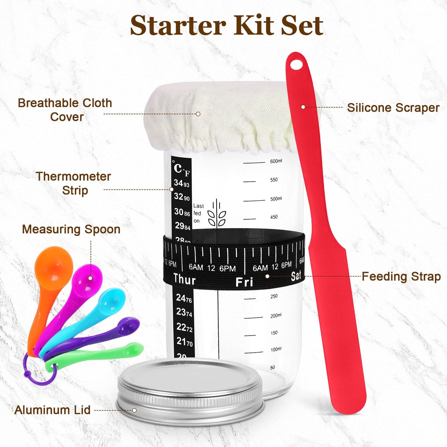 SHANNA Sourdough Starter Kit, Banneton Bread Proofing Basket, Sourdough Bread Baking Supplies, Sourdough Tools, Bread Making Tools, Round & Oval Proofing Basket, 15PCS