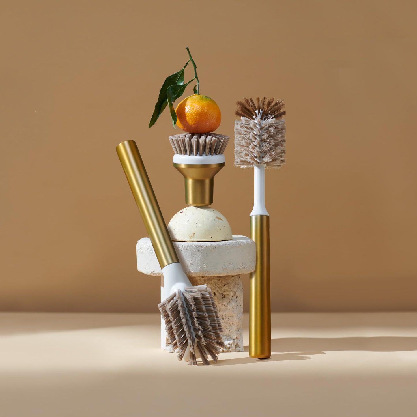 Curio Home Goods Ionic Brush Set, Magnetized to Stand Upright, Stainless Steel with Replaceable Heads, Brass/Gold