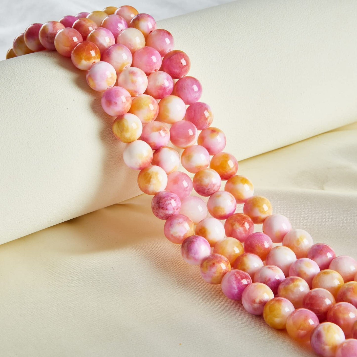 100pcs 10mm Pink Yellow Jade Beads Natural Gemstone Beads Round Loose Beads for Jewelry Making