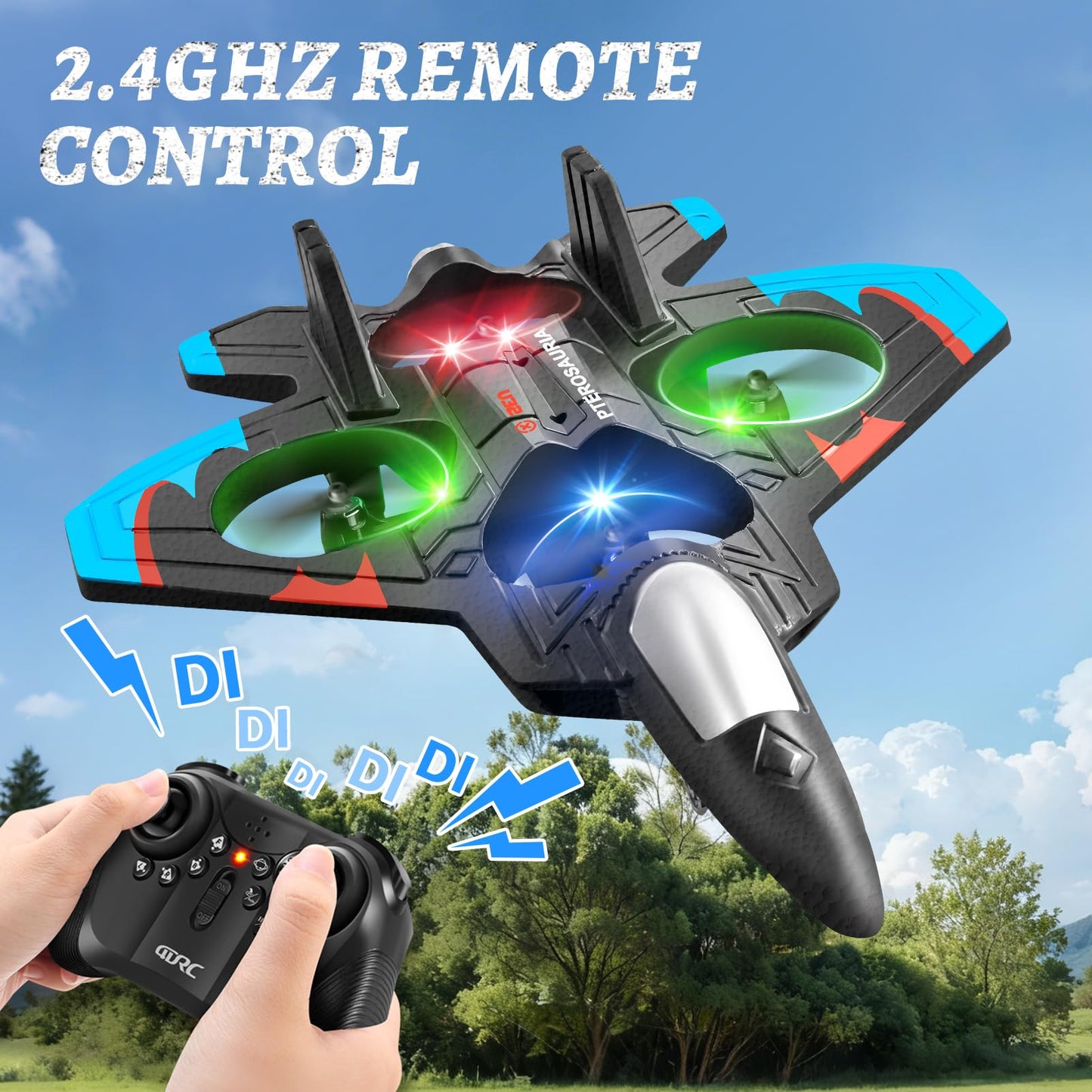 RC Plane for Kids Adults, Foam Remote Control Airplanes Fighter Jet Drone with 2 Batteries, 360° Flip, LED Light, Stunt Roll, Altitude Hold, Easy to Fly for Beginners, Toy Gift for Boys Girls 8-16+