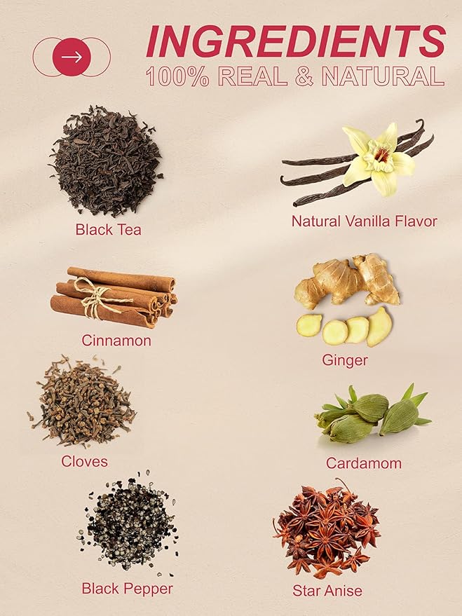 TeeLux Vanilla Chai Tea Bags, Premium Black Tea with Cinnamon, Ginger, Cardamom, Star Anise, Full-bodied & Spicy Flavor, 100 Count
