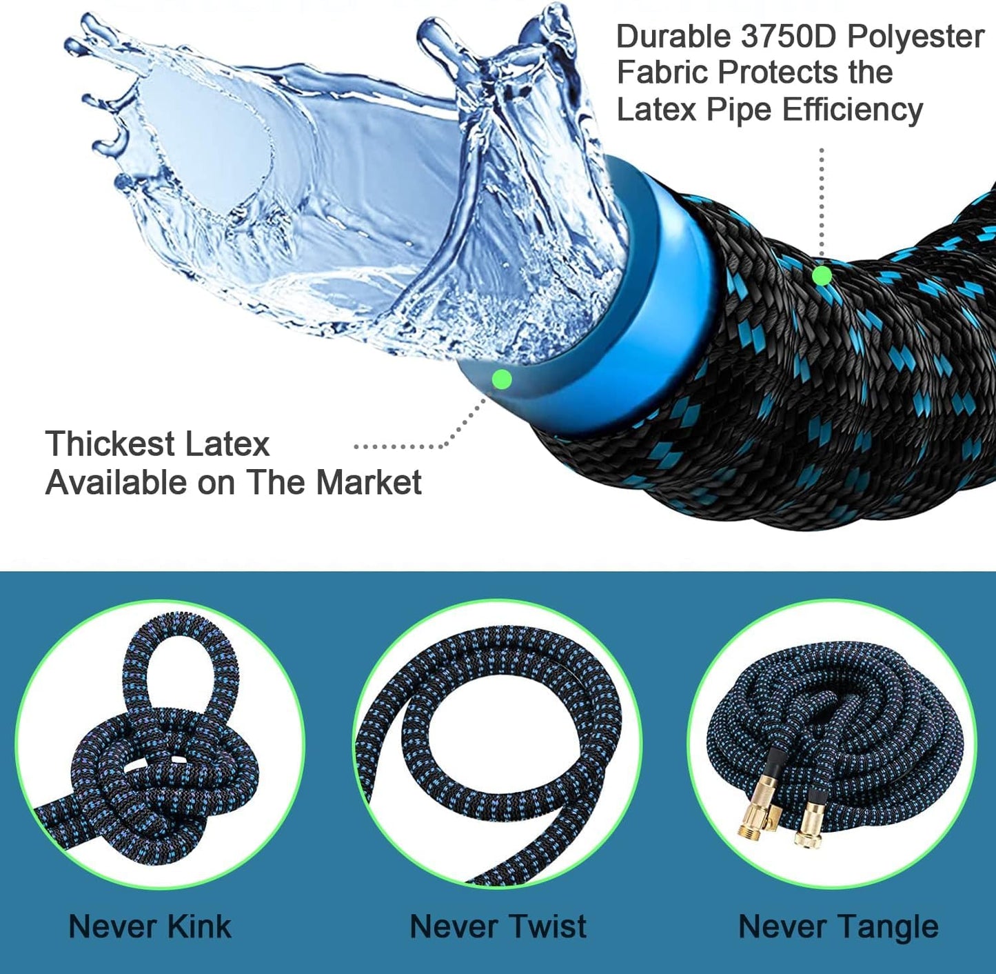 Expandable Garden Hose 75FT-Expanding Water Hose with Thumb-Controlled 10 Spray Nozzles&3750D Outer Fabric, Durable Collapsible Latex Core, Ultra Lightweight & Flexible