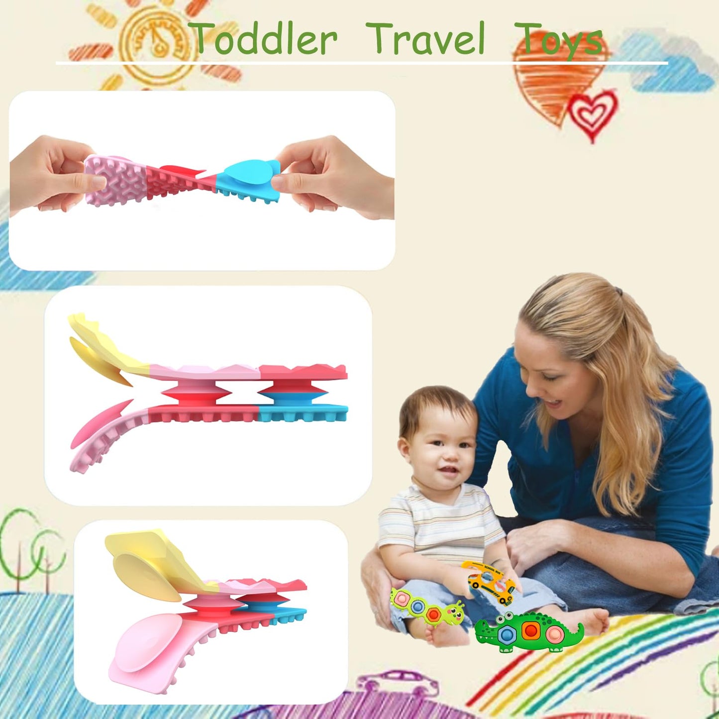 7Pc Easter Gifts for Kids Fidget Popper Toys for Kids Sensory Strips Sensory Push and Popping Bubbles Montessori Busy Toy,Textured Suction Sensory Toys for with Autism, Pop for Classroom Gifts
