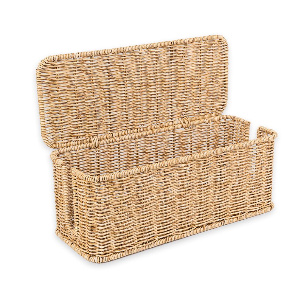 Cable Management Box, Handmade Rattan Cable Organizer with 2 Open Slots, Cord Hider for Power Strip, Router & USB Hub, Registered U.S. Design Patent (D1,112,102), 13" x 5.1" x 5.1", Natural
