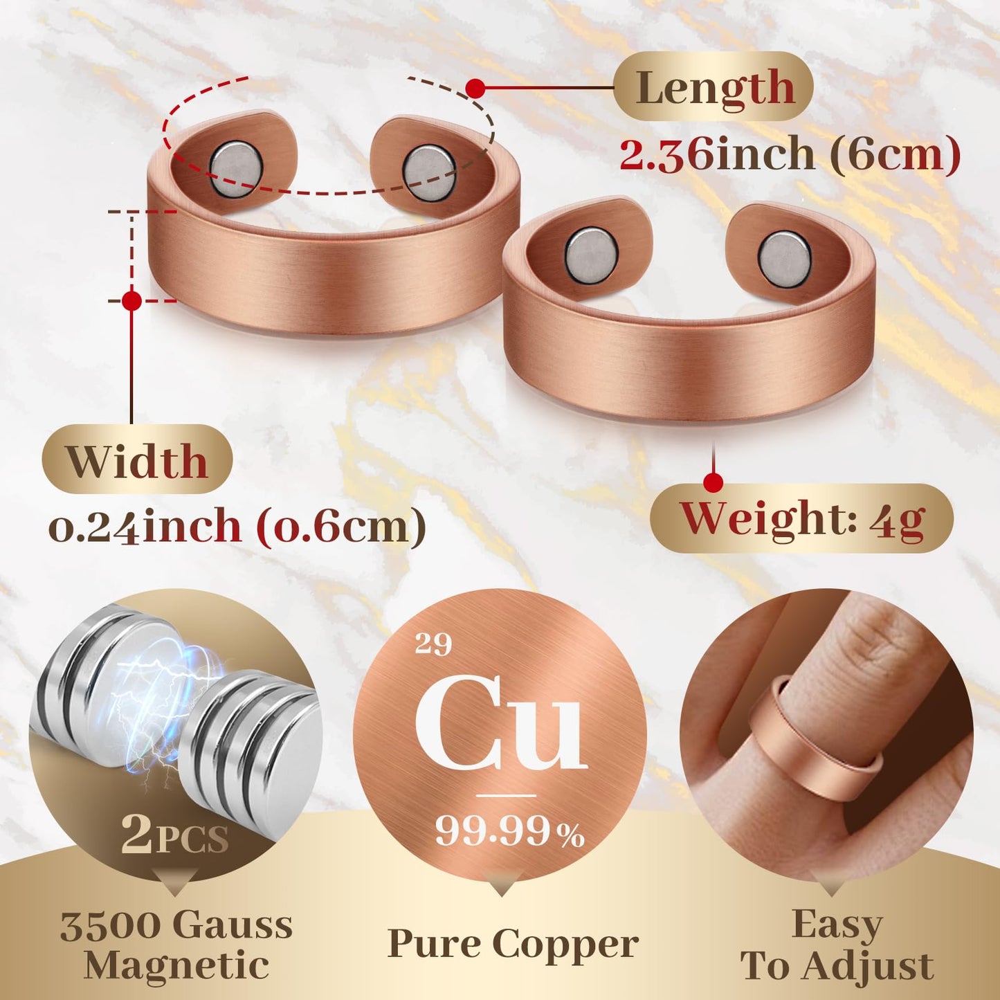 Auramag Copper Rings for Women, Lymph Detox Magnetic Thumb Rings,99.9% Solid Pure Copper Jewelry Gift with Ring Box Products(Set of 2)