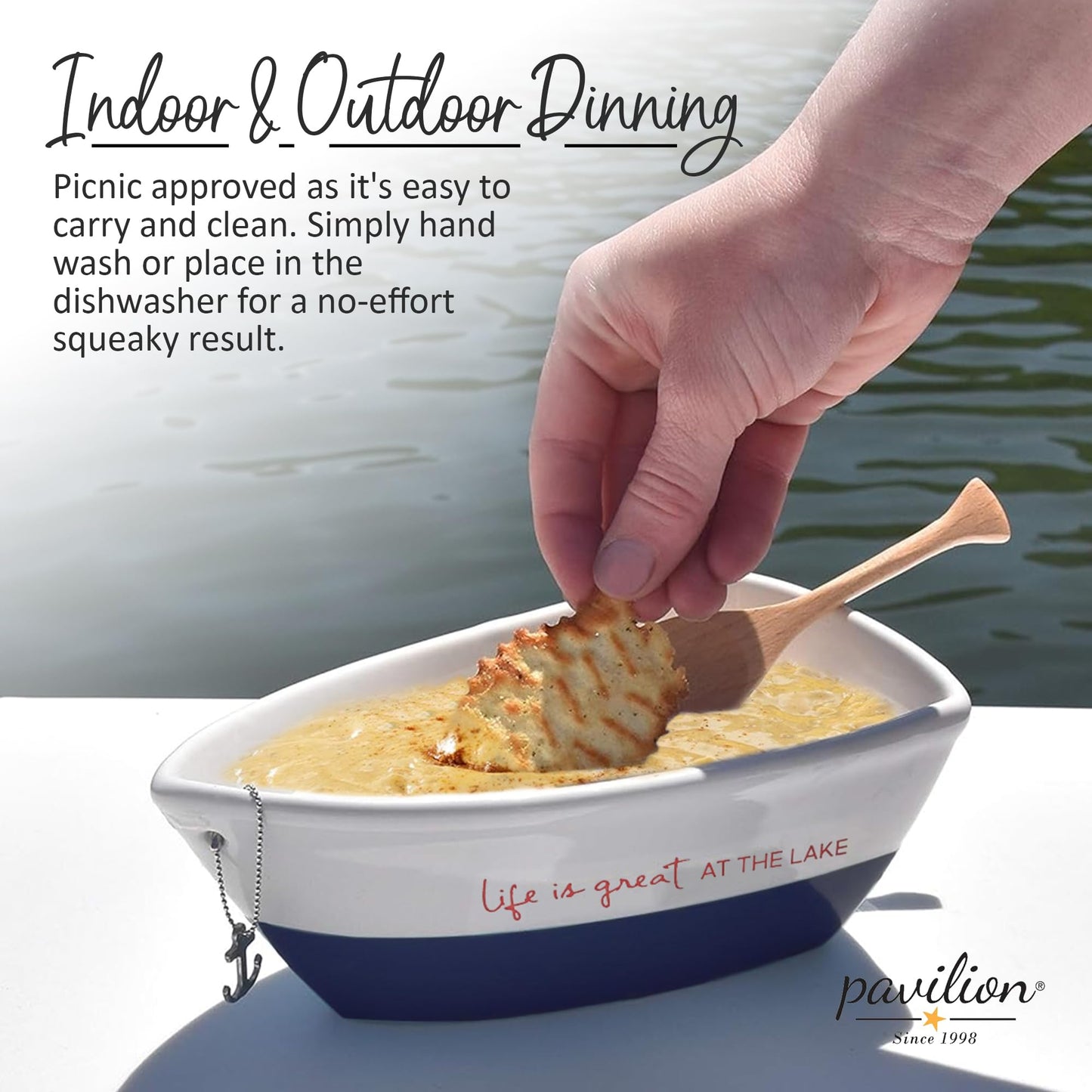 WP - At the Lake - 7" Boat Serving Dish with Oar, Blue, 12 oz