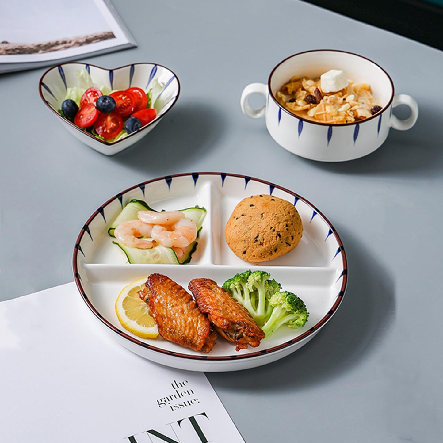 Acyhggi 8 Inch Porcelain Divided Plate Set, 3-Piece Ceramic Dinnerware for Portion Control, Weight Loss, Breakfast, Lunch, Salad - Microwave & Dishwasher Safe
