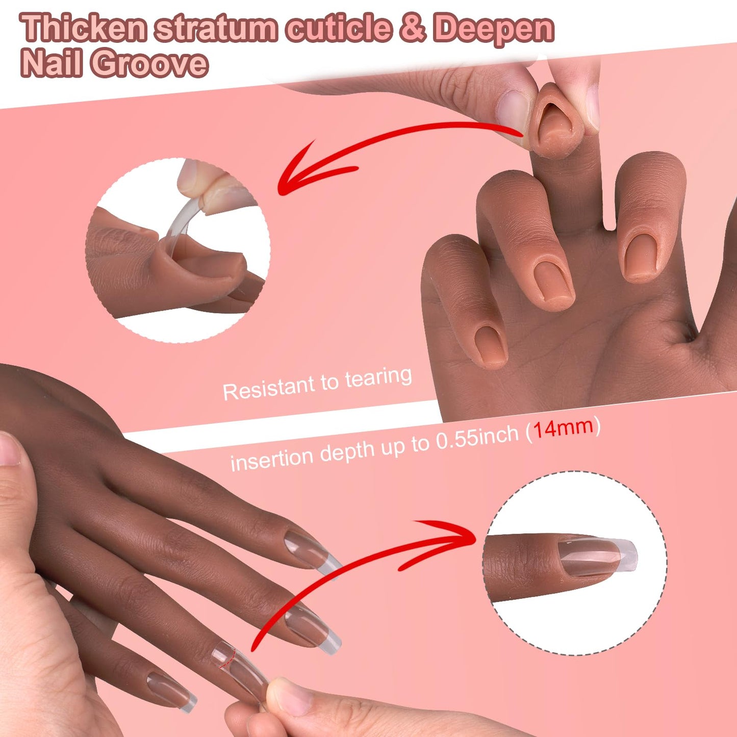 Practice Hand for Acrylic Nails，Nail Practice Hand with Stand Bracket, Flexible Bendable Silicone Nail Practice Fake Hand, Nail Training Mannequin Hand for Acrylic Nails for Beginners, Nail Tech