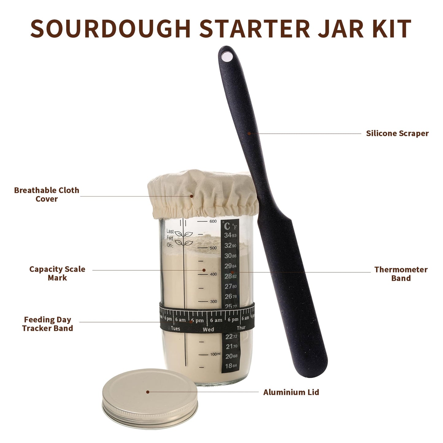 Complete Sourdough Starter Kit with Banneton Proofing Basket & Dough Scraper – All-in-One Bread Baking Set for Homemade Artisan Sourdough