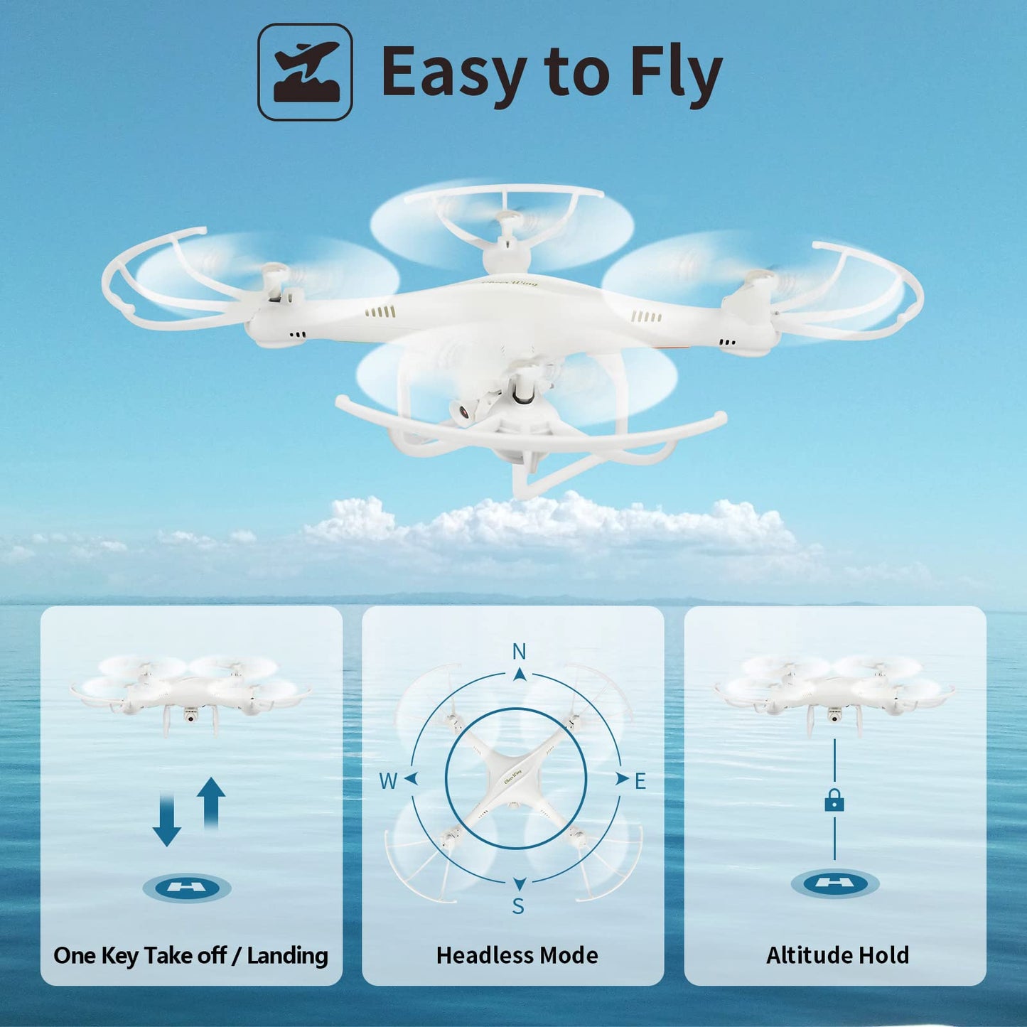 Cheerwing CW4 RC Drone with 720P HD Camera for Adults RC Quadcopter with Auto Hovering, One Key Start, Custom Flight