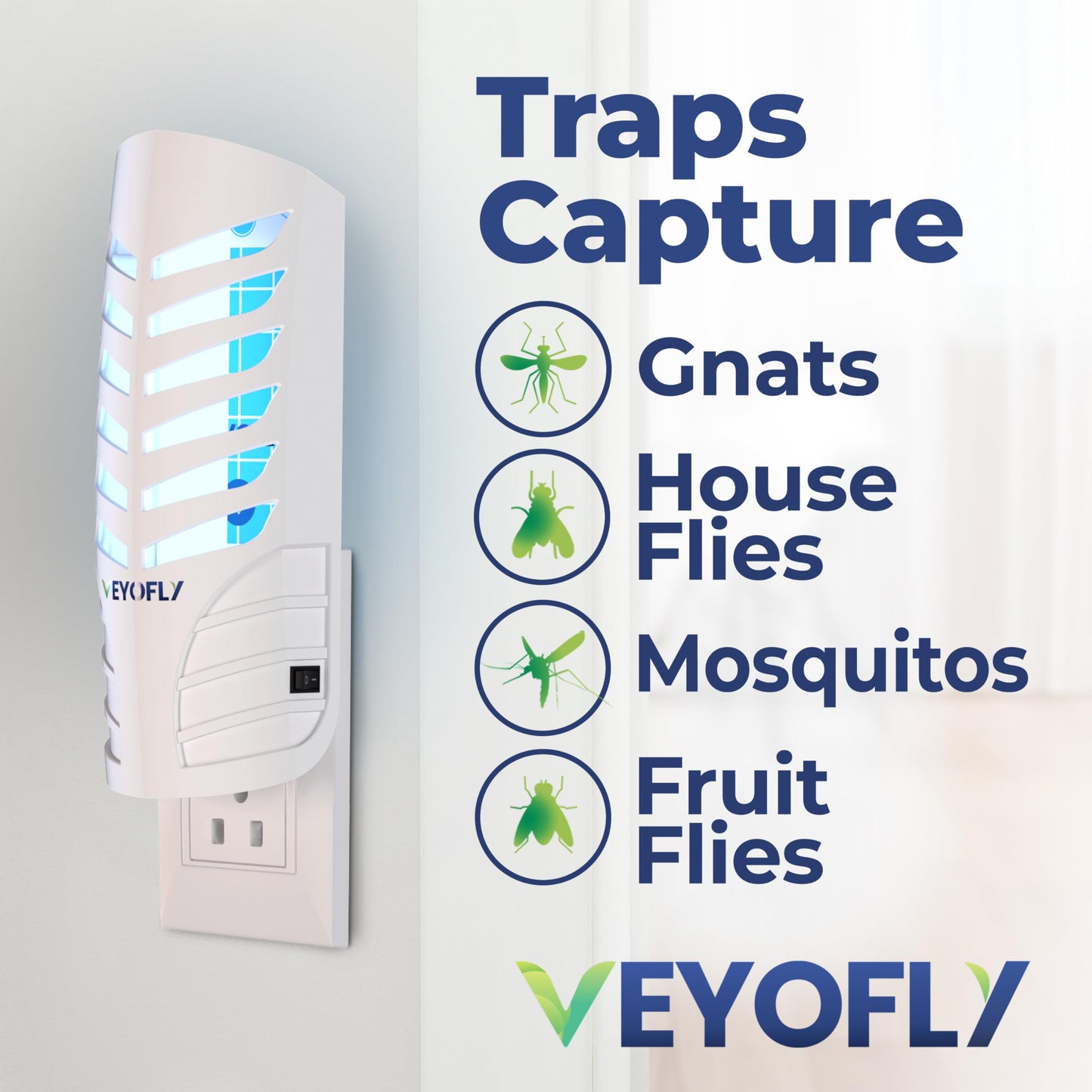 VEYOFLY Fruit Fly Traps for Indoors, Fly Trap Indoor, (2 Device + 6 Refills) Fly Catcher Indoor, Gnat Traps for House Indoor, Fly Trap, Plug in Light Flying Insect Trap, Bug Killer