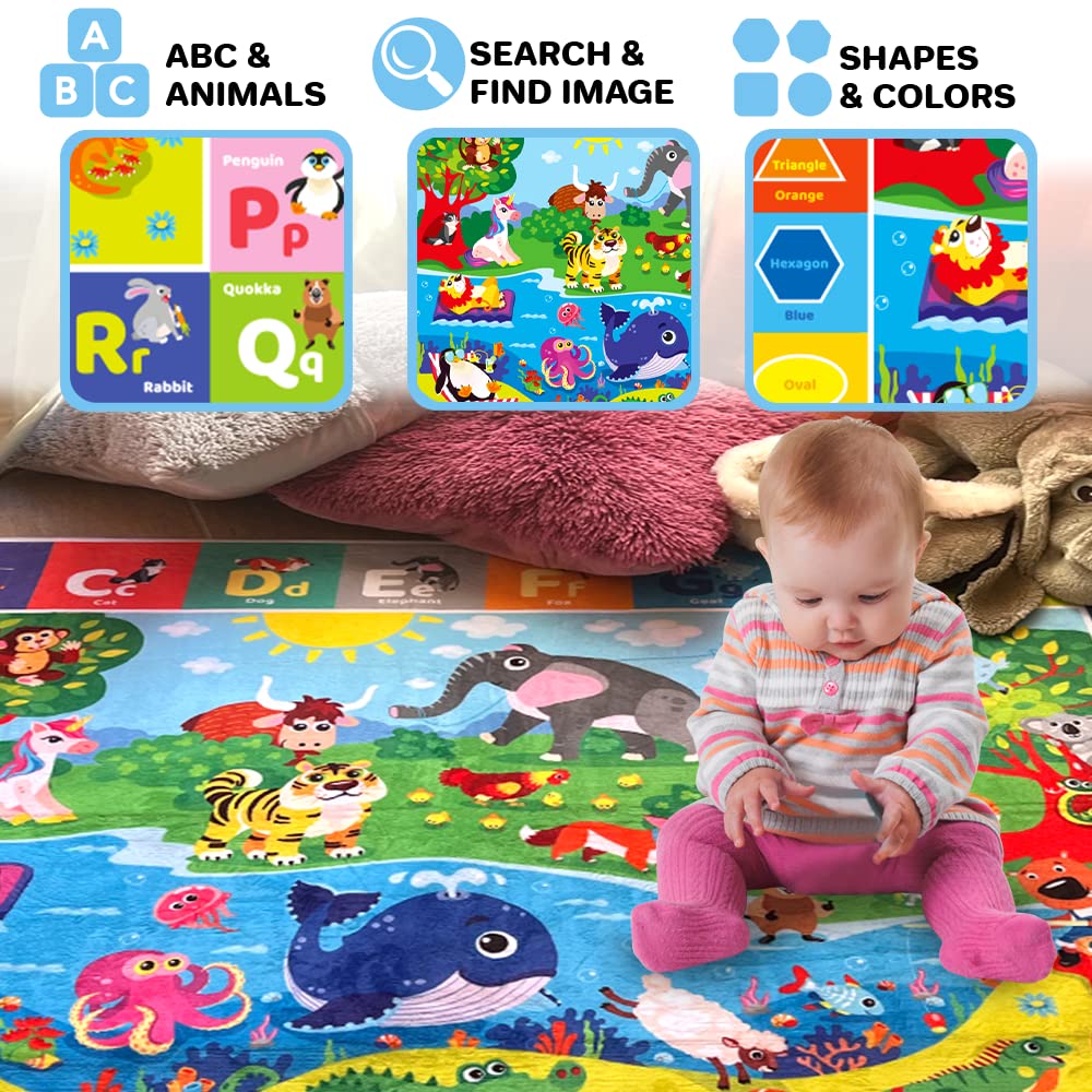 QUOKKA Baby Mat for Floor Play for Babies 6-12 Months – Super Soft Baby Floor Play Mat for Toddlers 1-3 – Extra Thick Crawling Plush Rug for Nursery – Padded Foldable Activity Infant Playroom Carpet
