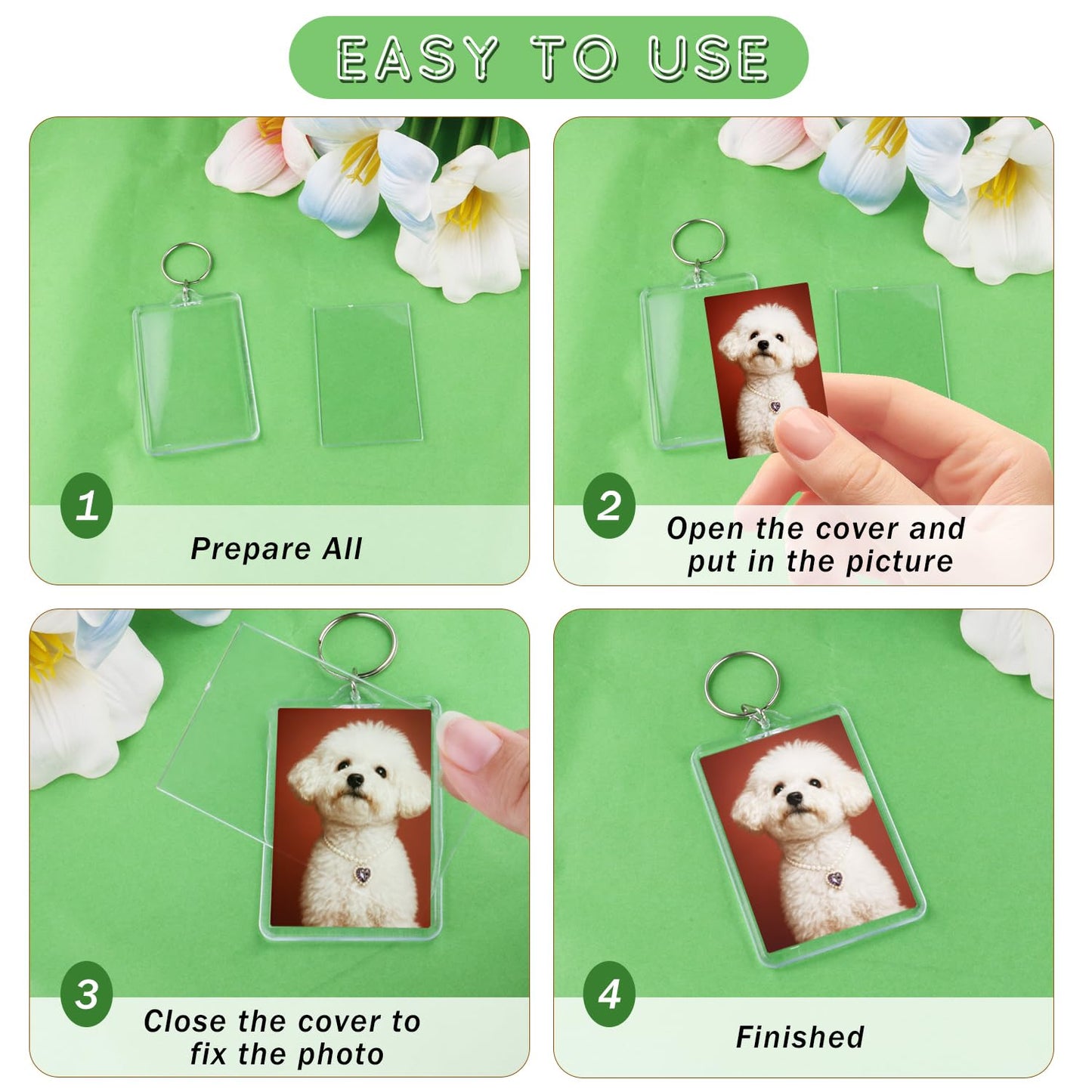 60 Pcs Acrylic Photo Frame Keychain Transparent Photo Insert Blank Keychain Rectangle Picture Frame Keyring Holder for Men Women DIY Projects - Large 7.6*5.1cm/3*2inch