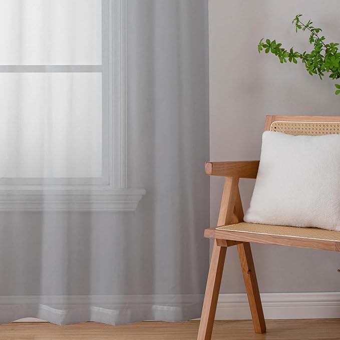 Lecloud Light Grey Sheer Curtains 96 Inches Long 2 Panels, Light Filtering Voile Airy Curtains, Elegant Transparent Solid Window Treatments with Rod Pocket for Living Room Bedroom, Each 42" W x 96" L