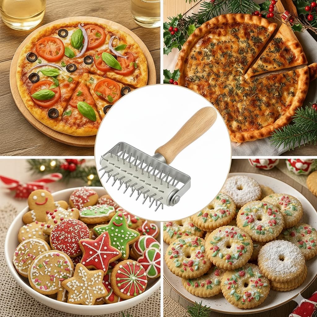 EVEDMOT Pizza Dough Docker Roller Stainless Steel, Pin Puncher Dough Hole Maker, Docking Tool for Pizza Pie Cookie Pastry Bread