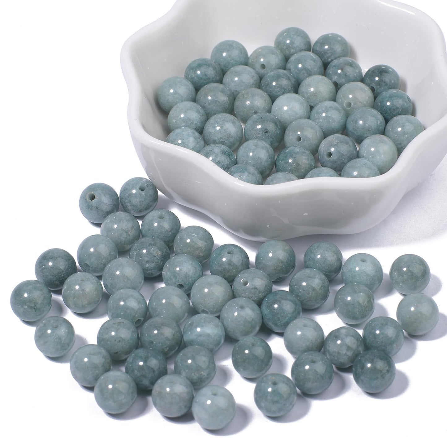 NITOPUPU 100Pcs 8mm Natural Smooth Burmese Jade Beads Round Loose Gemstone Stone Beads for Jewerly Making with Crystal Stretch Cord