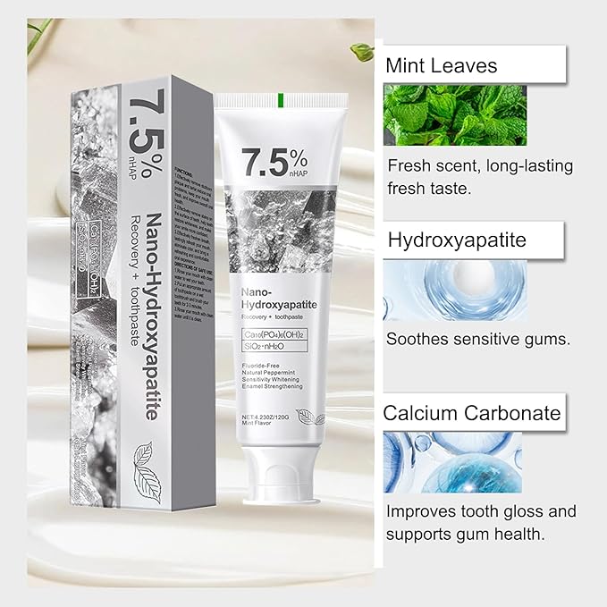 Hydroxyapatite Toothpaste, Deep Cleaning Toothpaste, Advanced Enamel Protection, Fluoride-Free Formula with Gentle Mint, Fresh Breath, Reduce Tooth Sensitivity (120g)