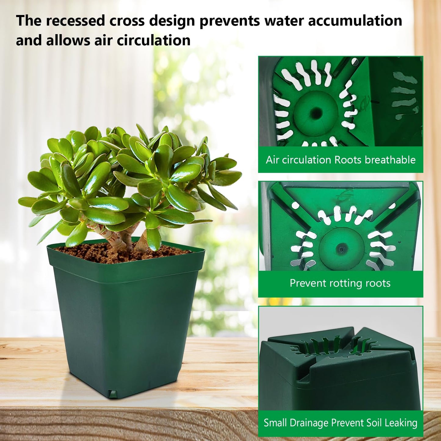 RooTrimmer Square Nursery Seedling Pot 3.5 Inches 90 Pcs, Small Nursery Pot Plastic Thick and Sturdy Seed Start Germination Pot for Plant Propagation and Seeding(Green,3.54 Inches, 90Pcs)