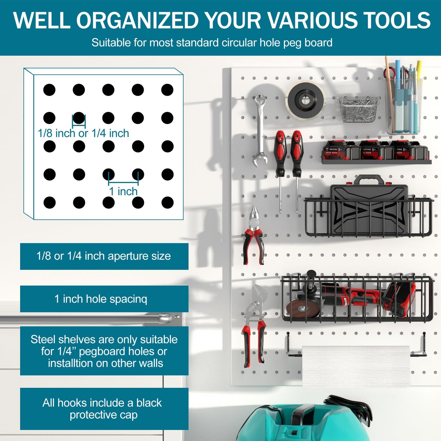 Daanxw Peg Board Accessories Kit,Pegboard Hooks Assortment with Bins,Cups,Wire Baskets,Paper Towel Holder Can be Used for Pegboard Garage Workbench Craft Room Organizing Tools (Transparent Cup+Box)