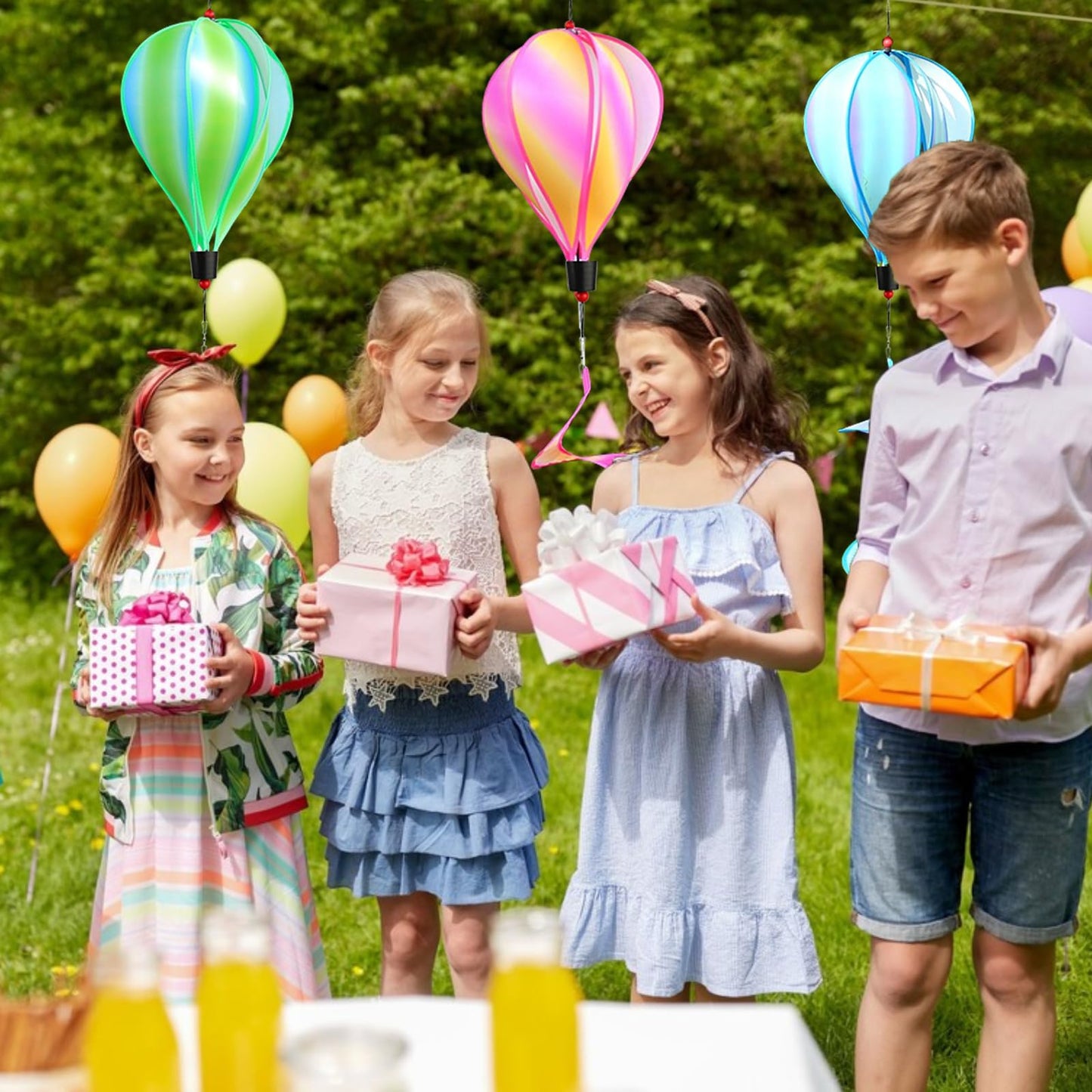3 Pack Rainbow Hot Air Balloon Wind Spinner Garden Pinwheels Whirligigs Wind Spinner Decorations Outdoor Hanging Decor Lawn Yard Windsock Ornaments