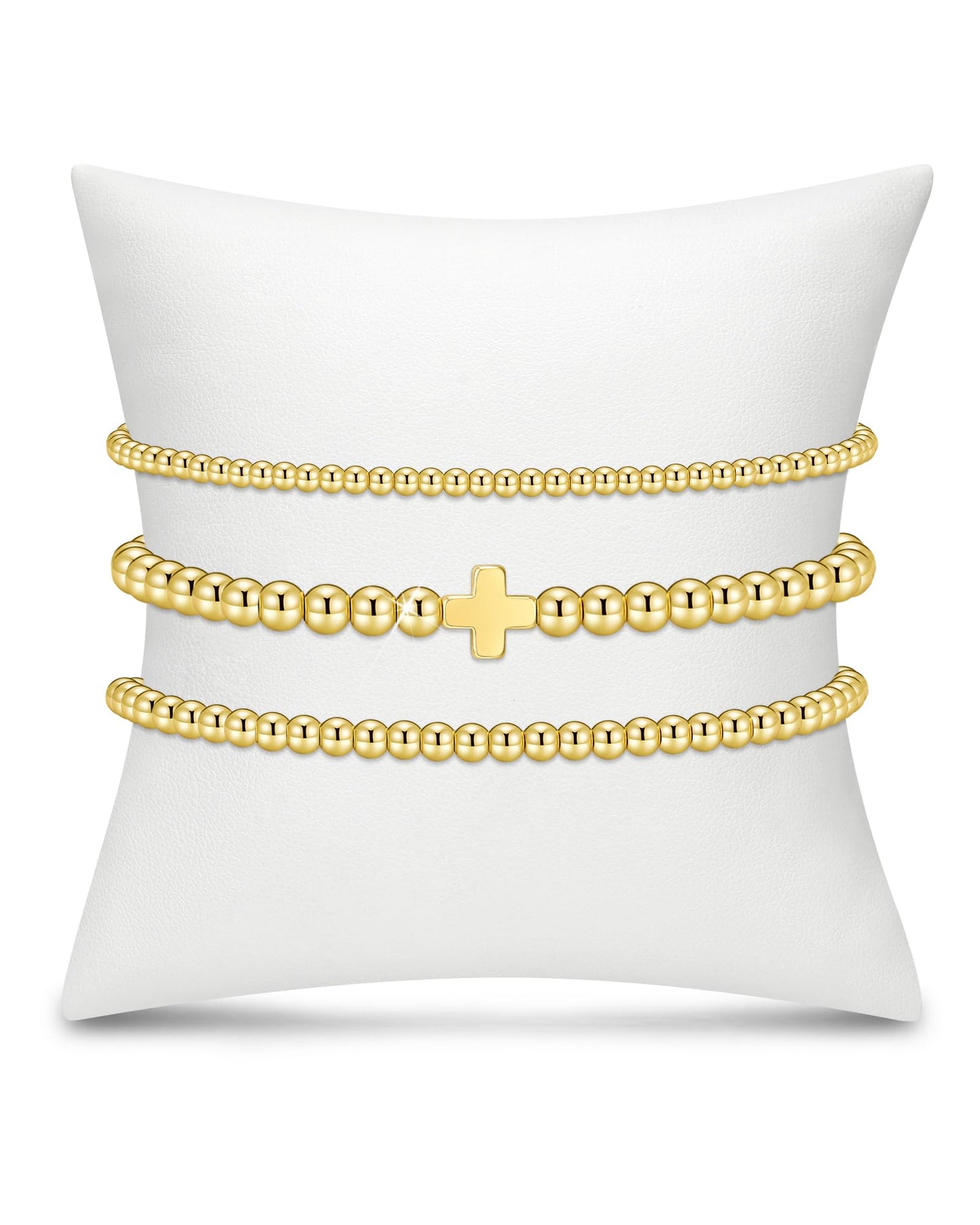 shownee Gold Bracelets for Women - 18K Gold Beaded Bracelets Stack Strand Bead Ball Bracelet No Tarnish Stackable Jewelry Set for Mother's Day Birthday 6.8 inch Small Graduation Gift for Her