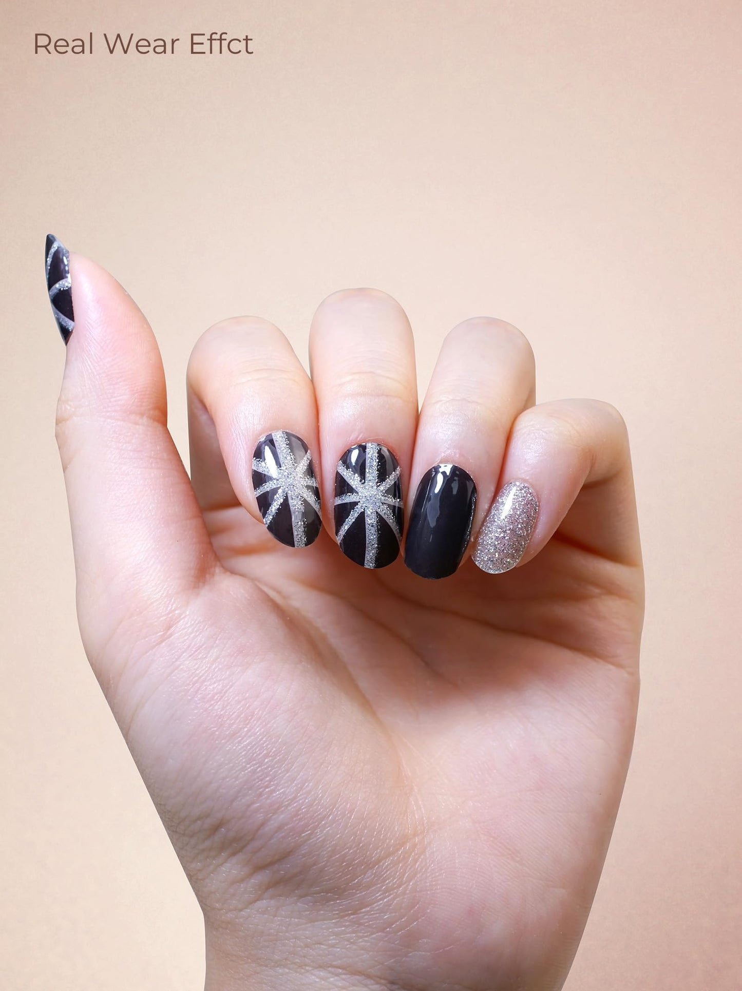 Beaolata Real Gel Nail Strips (No UV Light Needed) - 44Pcs Salon Quality Nail Stickers - Long Lasting Polish Wraps for Women, Easy Apply & Remove (Sultry Black