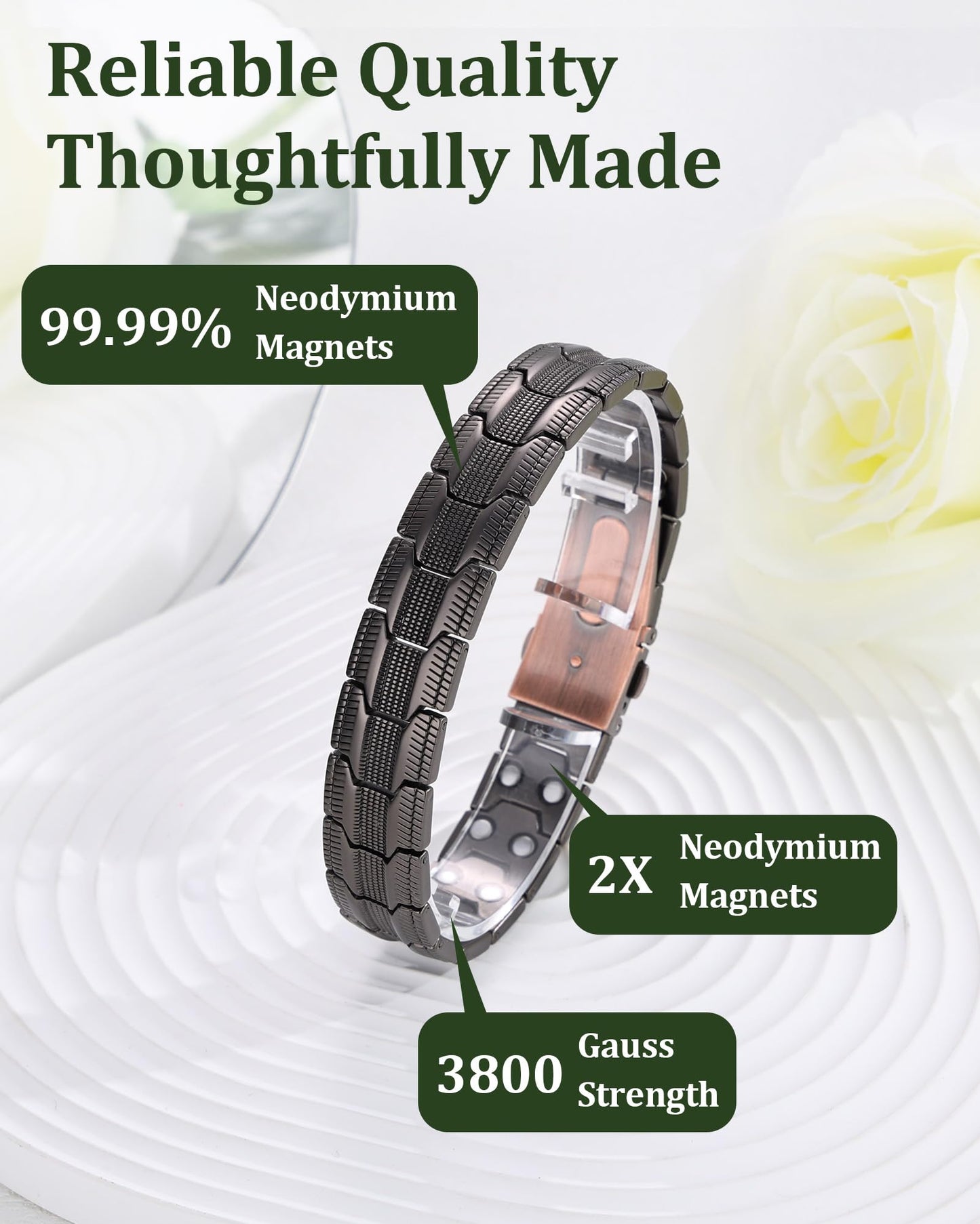 Fashtour Copper Bracelet for Men, 2X Strength 99.99% Pure Copper Magnetic Bracelet with Magnets, Butterfly Clasp Design, Adjustable Length with Sizing Tool (Gunmetal)