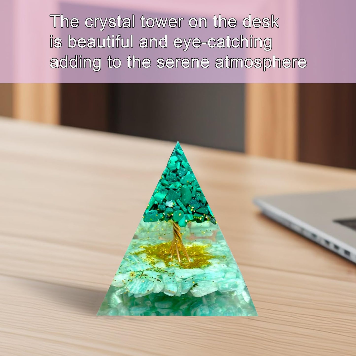 Saefheled Tree of Life Orgone Pyramid,Natural Tianhe Stone&Malachite Orgonite Healing Crystals Pyramid,Crystal Stone Positive Reiki Energy Generator Collection Wealth Lucky Meditation Tool(6cm)