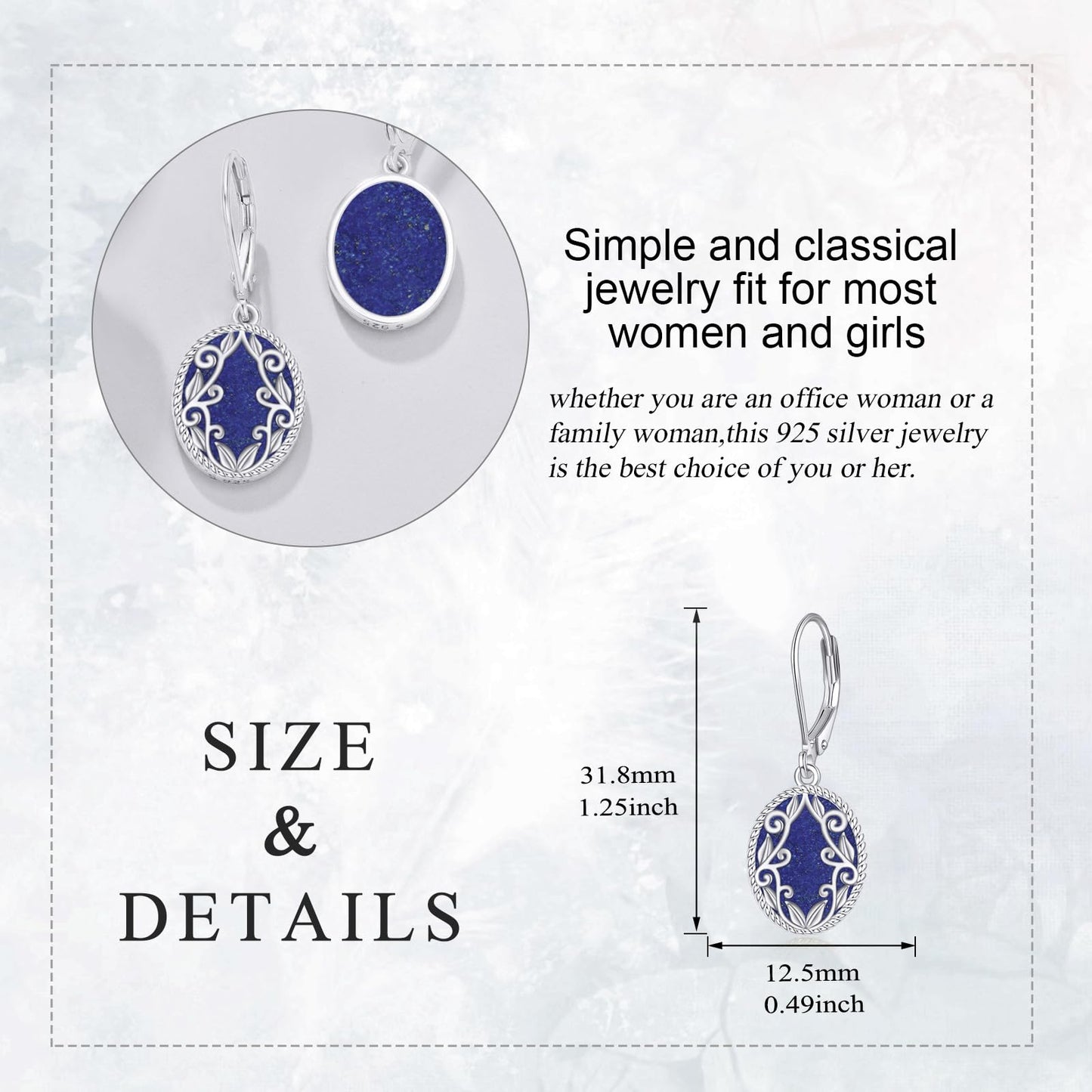 Lapis Lazuli Drop Earrings Sterling Silver Lapis Oval Leverback Earrings Blue Stone Dangle Earrings Jewelry Christmas Gifts For Women