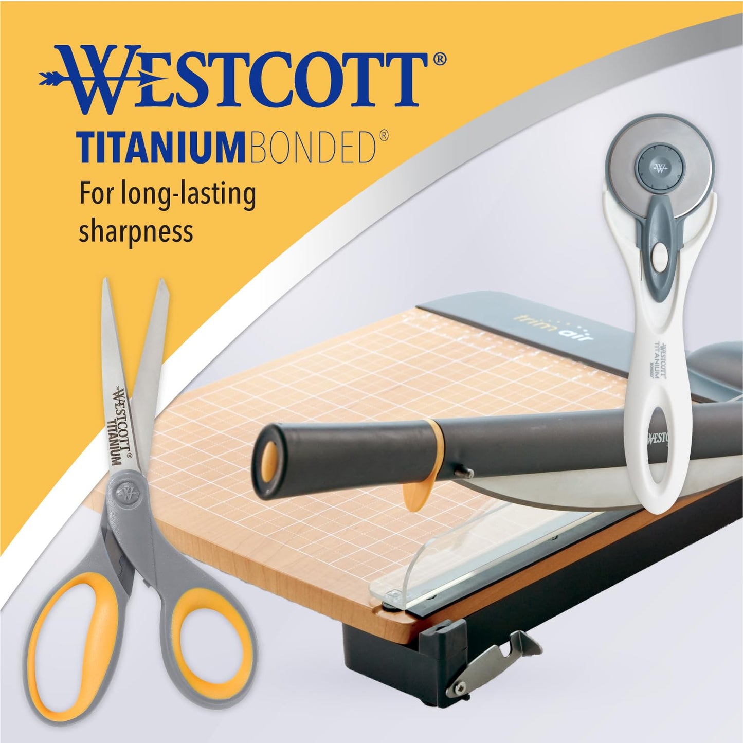 Westcott 8-Inch Titanium Bonded Scissors for Home, Office, and Classroom - Perfect for Cutting Paper, Sewing, and Crafts - Heavy-Duty Design with Soft Handle - Gray/Yellow - 4-Pack