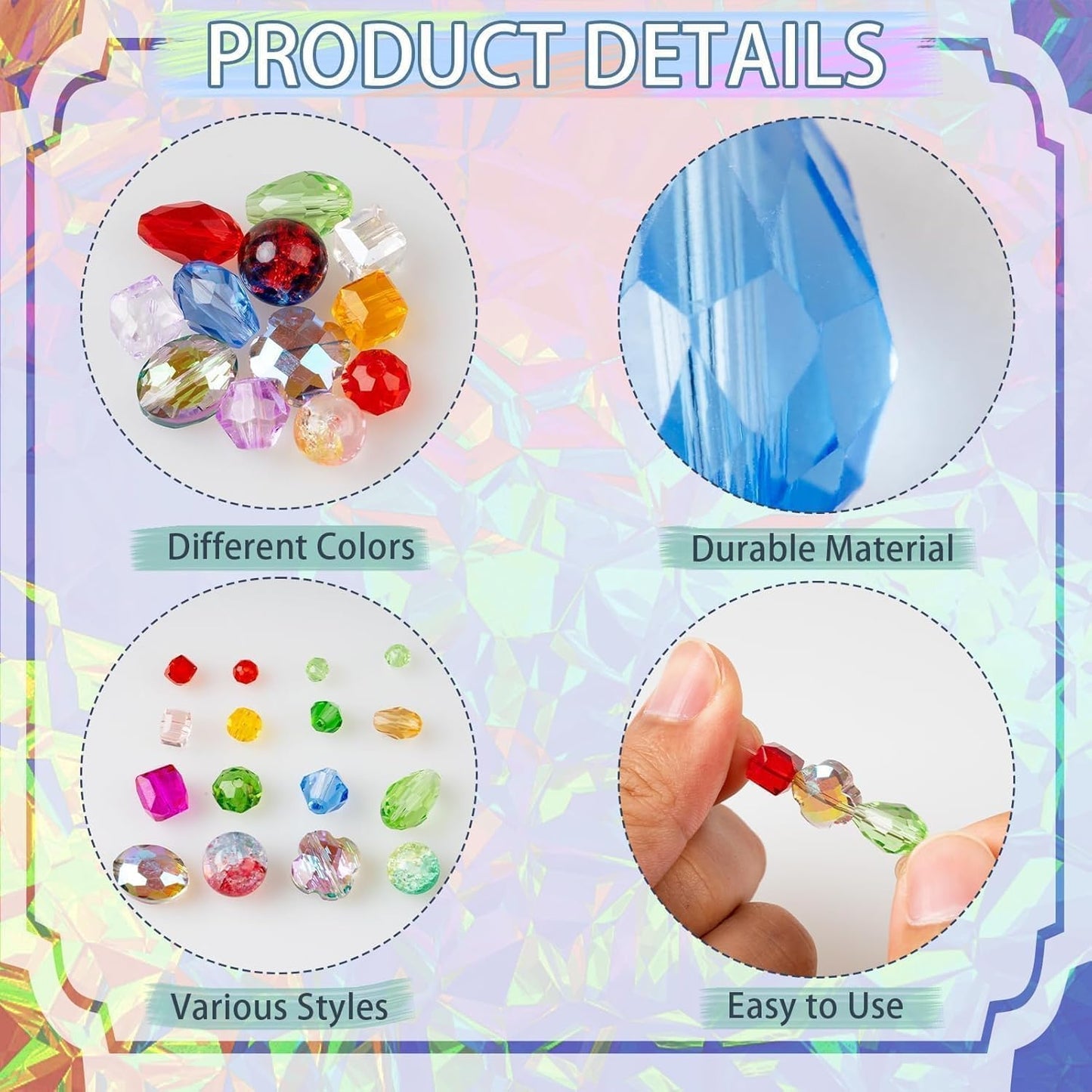 1272pcs Glass Beads for Jewelry Making - Colorful Rainbow Craft Crystal Beads with Loose Beads Sparkly Beads Hole Drilled DIY for Bracelets Craft Earrings Making