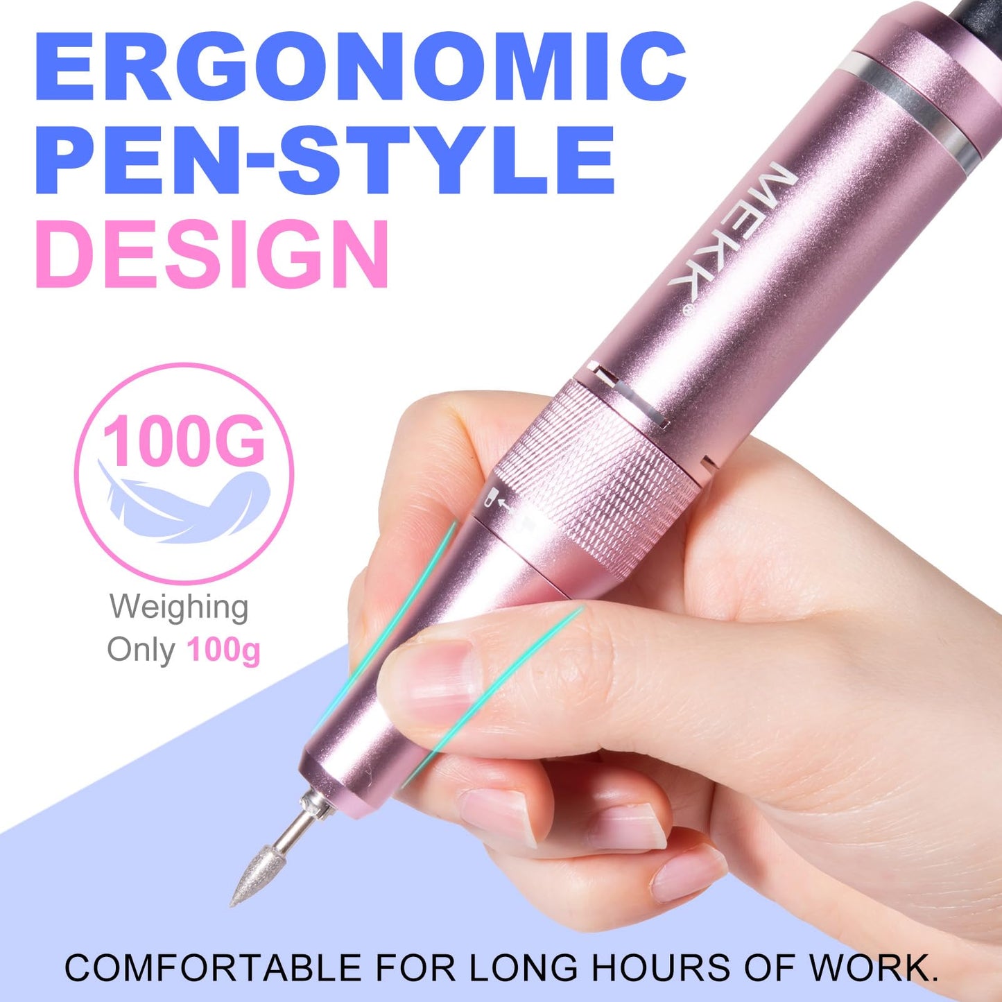 MEKK Nail Drill Kit,35000RPM Electric Nail Drill Professional Electric Nail File with 12PCS Bits,Anti-Shaking Cordless E Filer for Nails with LCD Display,Home & Salon (Pink-Blue)