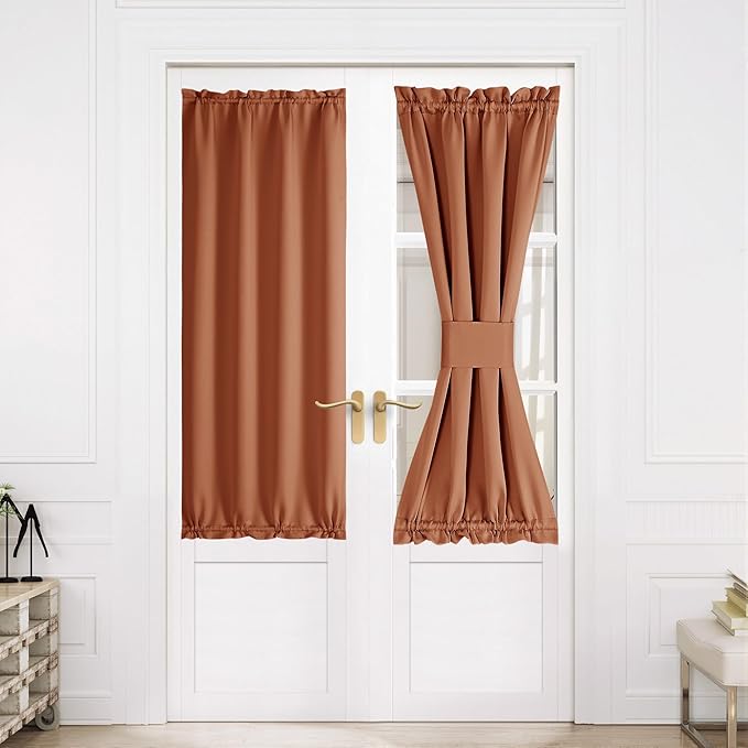 NICETOWN Blackout French Door Curtains, Privacy Door Curtains for Window, 30 X 64 Inch Room Darkening Blinds, Thermal Insulated Window Shades for Bedroom, 1 Panel, Burnt Orange