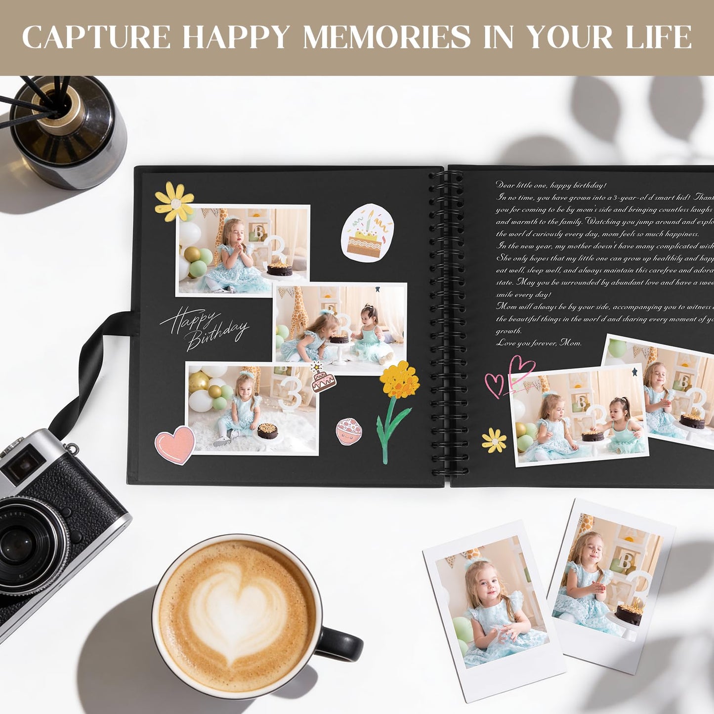 INNOCHEER Photo Album - Self Adhesive 80 Black Pages, Large Scrap Book Wedding Guest Book for DIY Anniversary Travel Memory Scrapbooking (Black 10X10)
