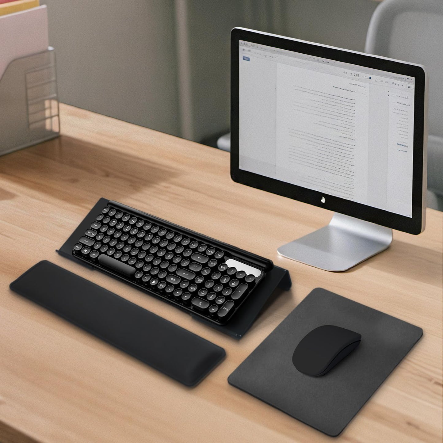 ShunChengFa Computer Keyboard Wrist Rest Bracket, Memory Foam Keyboard Wrist Rest Set, Non-Slip Silicone Base, pergonomic and Convenient Typing, ain Relief,Suitable for Office, Work, Gaming (Black)