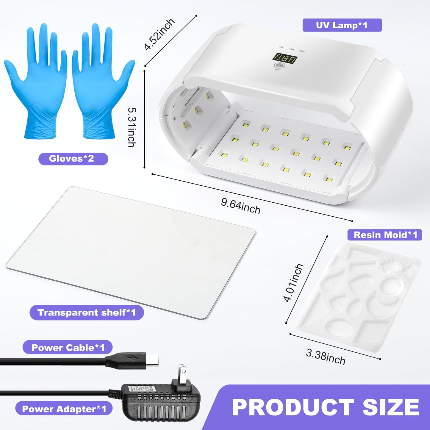 ENERFUN UV Light for Resin - Fast Curing UV Resin Light with Adjustable Time Setting Large Size 48W Two-Sided Portable Foldable UV Lamp with Silicone Mold Gloves