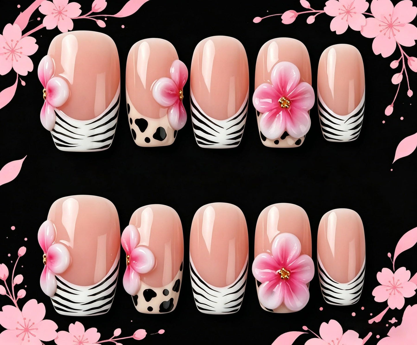 Short Square Press on Nails Handmade 3D Cute Glue on Nails for Women, Luxury Homemade Press on Nail Art Design, Fake Nails with 3D Nail Charms Size M 2