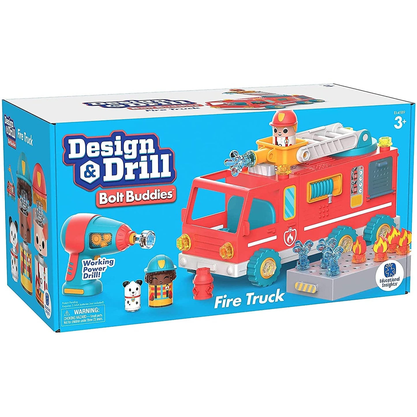 Educational Insights Design & Drill Bolt Buddies Fire Truck - Construction Toys & Toddler Tools, Kids Tool Set with Real Electric Drill Toy, Take Apart STEM Set, Building Kit & Gift for Ages 3+