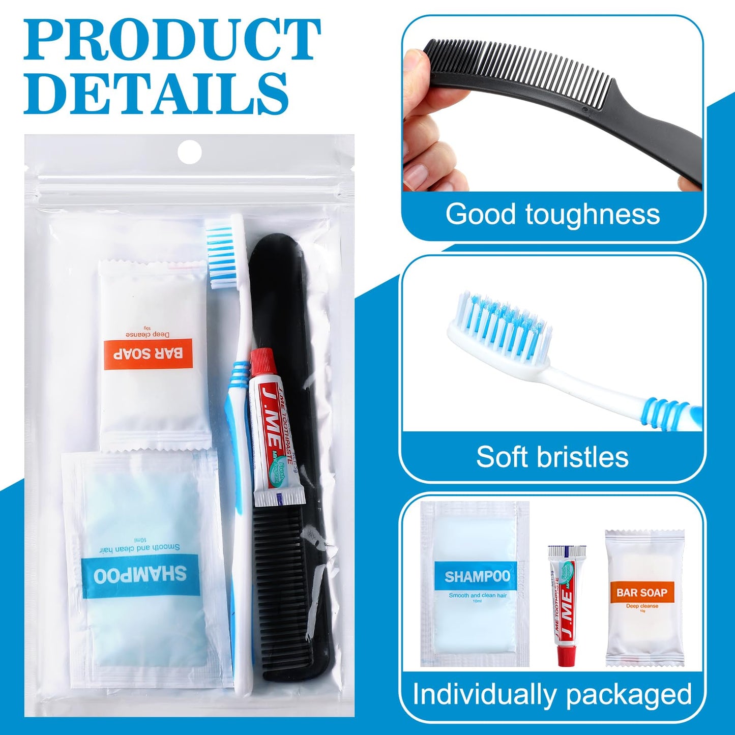 Tiangrid 96 Sets Personal Hygiene Kit Basic Toiletry Kits Homeless Supplies Bulk for Women, Men, Travel, Charity, Business Include 96 Shampoo, 96 Toothbrush, 96 Toothpaste, 96 Comb, and 96 Bath Soap