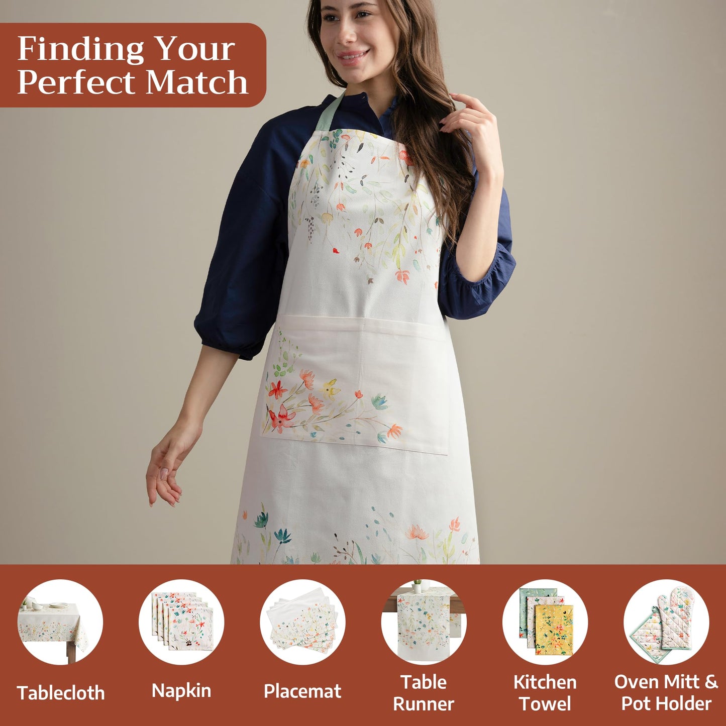 Maison d' Hermine Apron for women with Pocket 100% Cotton 27.50"x31.50" 1 Piece Adjustable Neck Strap & long ties Apron Men, Chef, Wedding, Cooking, Gardening, Server Spring/Summer (Colmar)