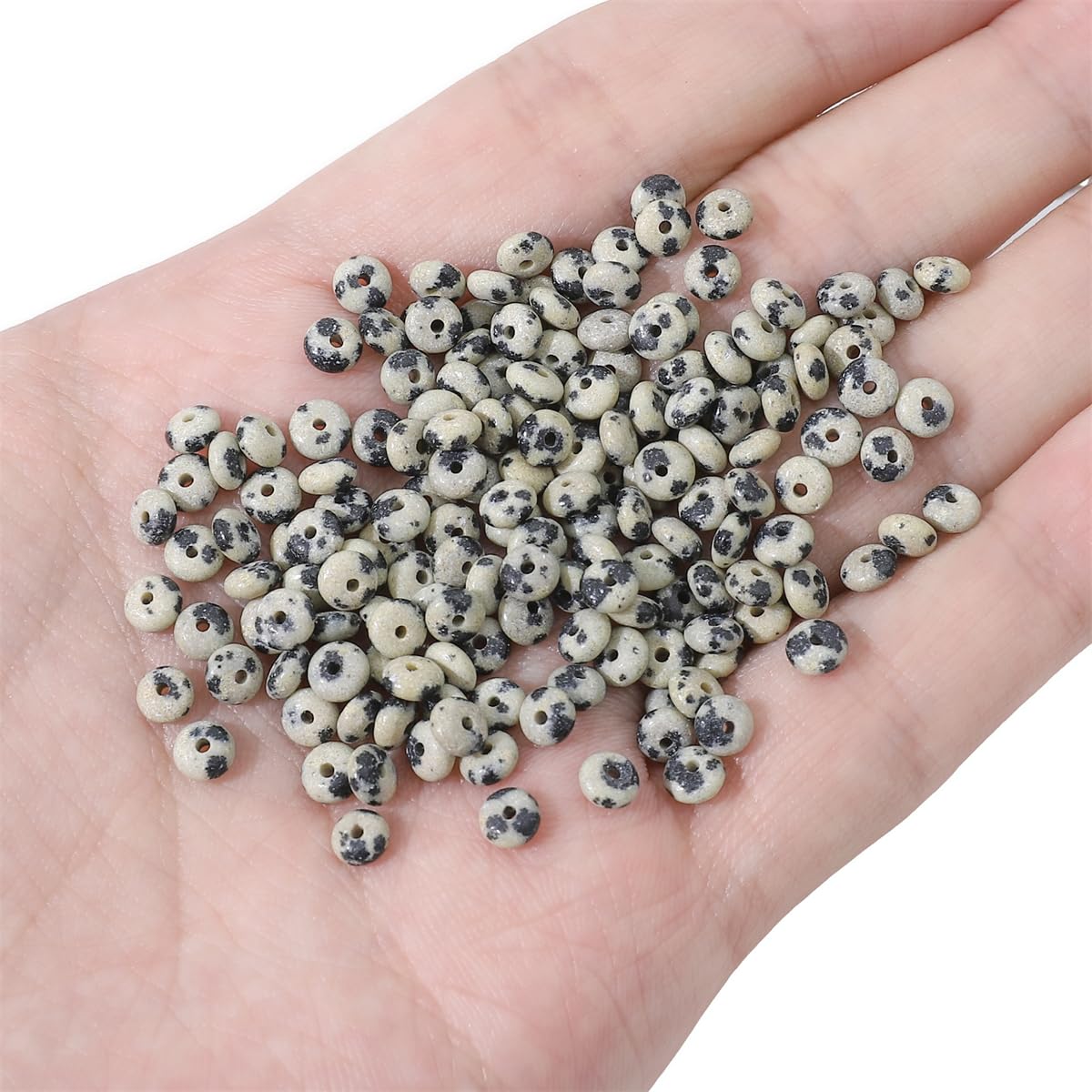 BEADIA Natural Dalmatian Disk Stone Beads 4x2mm 160pcs Rondelle Loose Semi Gemstone Beads for Jewelry Making Design