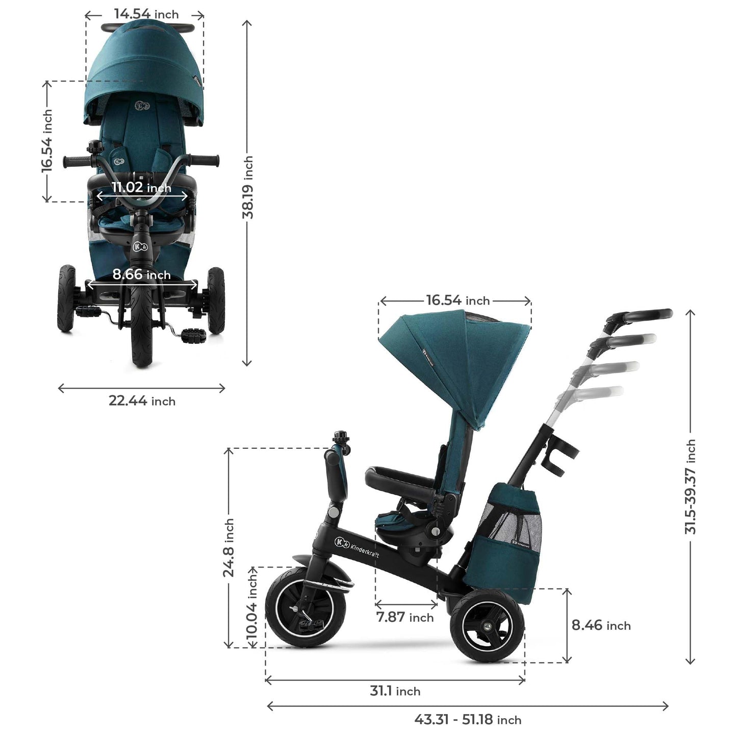 Kinderkraft EASYTWIST Trycicle for Kids Toddlers, Trike 5-in-1, Swivel seat 360° Rotation, Waterproof Material with UPF50+ Filter, Adjustable Parent Handle, Green