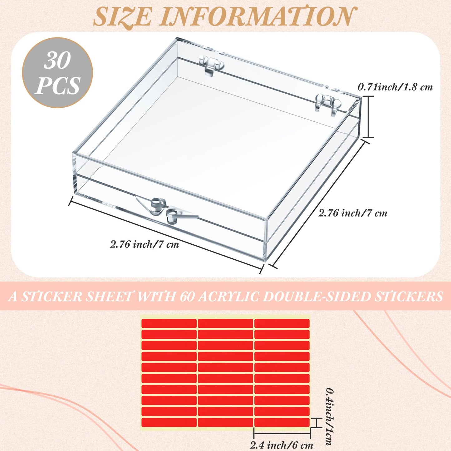 Landhoow 30 Pcs Press on Nail Storage Box with 60 Pcs Adhesive Double Sided Tape Acrylic Artificial False Nail Packaging Display Case Organizer for Art Home Business Salon Supplies(Clear)