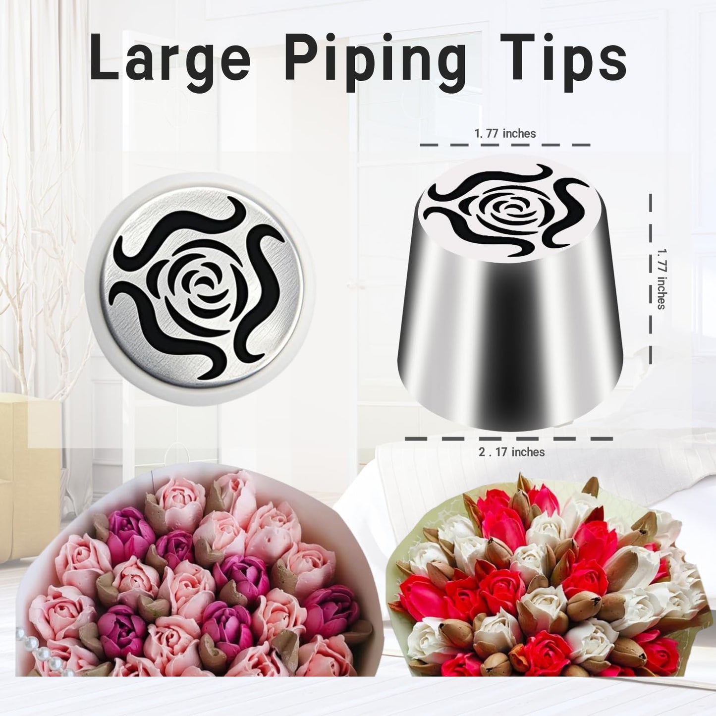 10PCS Extra Large Russian Piping Tips, Stainless Steel Icing Nozzles for Cake Flower Decoration, DIY Cream Bouquets, Cookies & Dessert Baking Tools