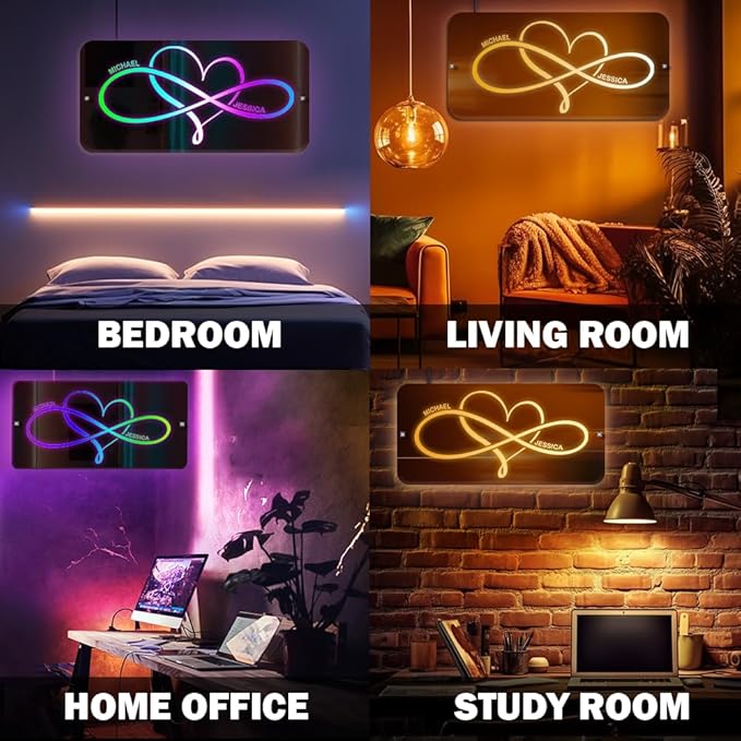 Custom Infinity Love LED Light - Couple Name Light Up Sign - Personalized LED Sign - Custom Mirror with Name - LED Mirror for Bedroom, Couple Gifts